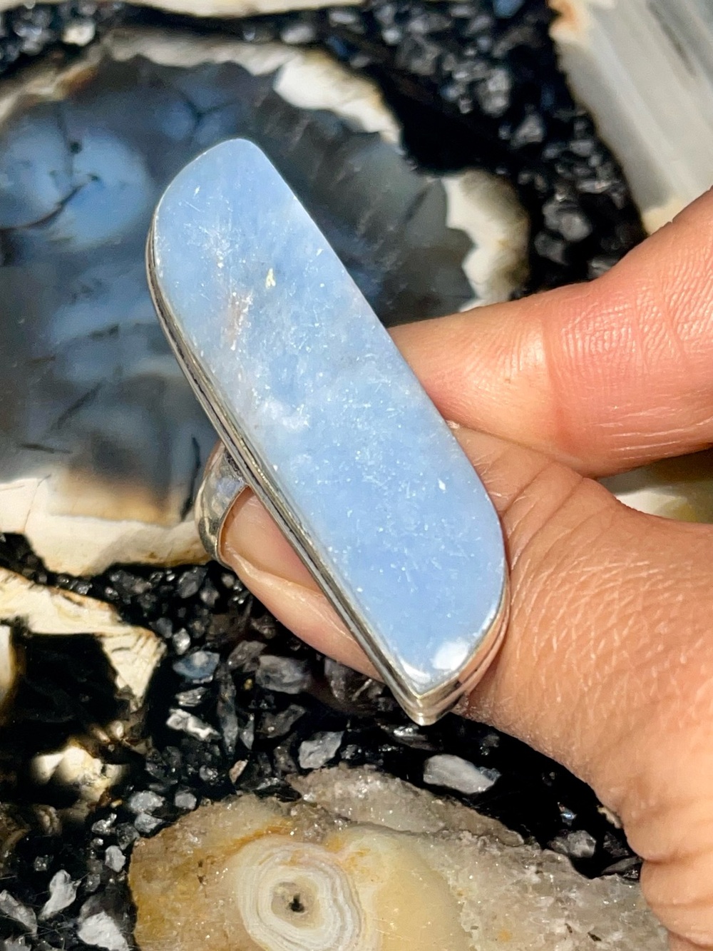 Baby Blue Angelite Ring Size 9